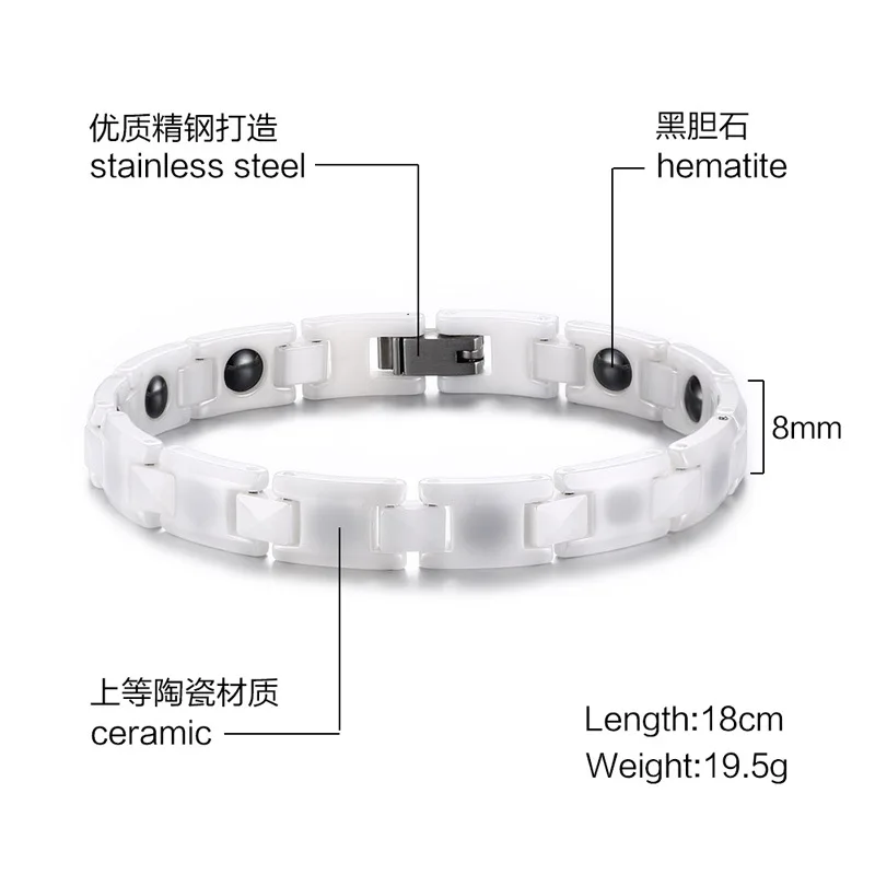 New Arrival Men Bracelet White Ceramic Stainless Steel Bracelets Bangles For Women Jewelry Unisex Hematite | Украшения и