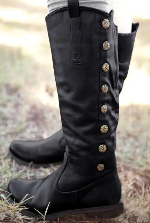 Botas mujer/Сапоги до колена; женская Винтажная обувь из искусственной кожи на плоской подошве; женские высокие сапоги для верховой езды на платформе с перекрестной шнуровкой; большие размеры