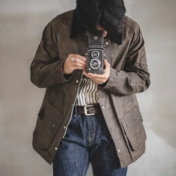 

Men’s Vintage Lined Waxed Canvas Jacket Waxed Motorcycle Hunting Jacket