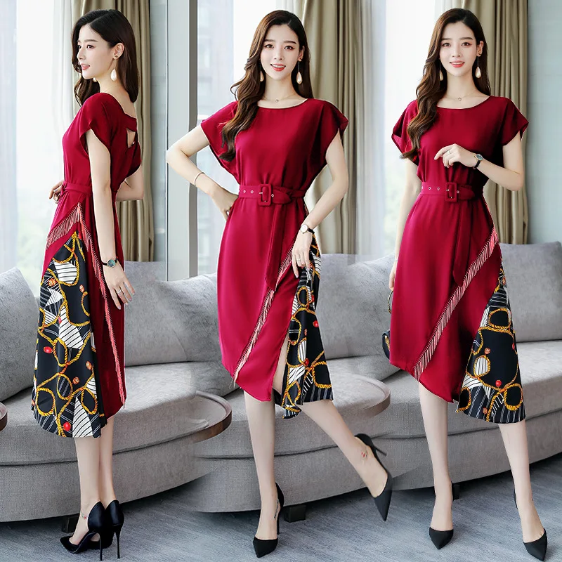 

Elegant Dress Summer Wear for Women 2019 New Style by Age-Style Medium-length Dress Joint Irregular Slimming Business Skirt