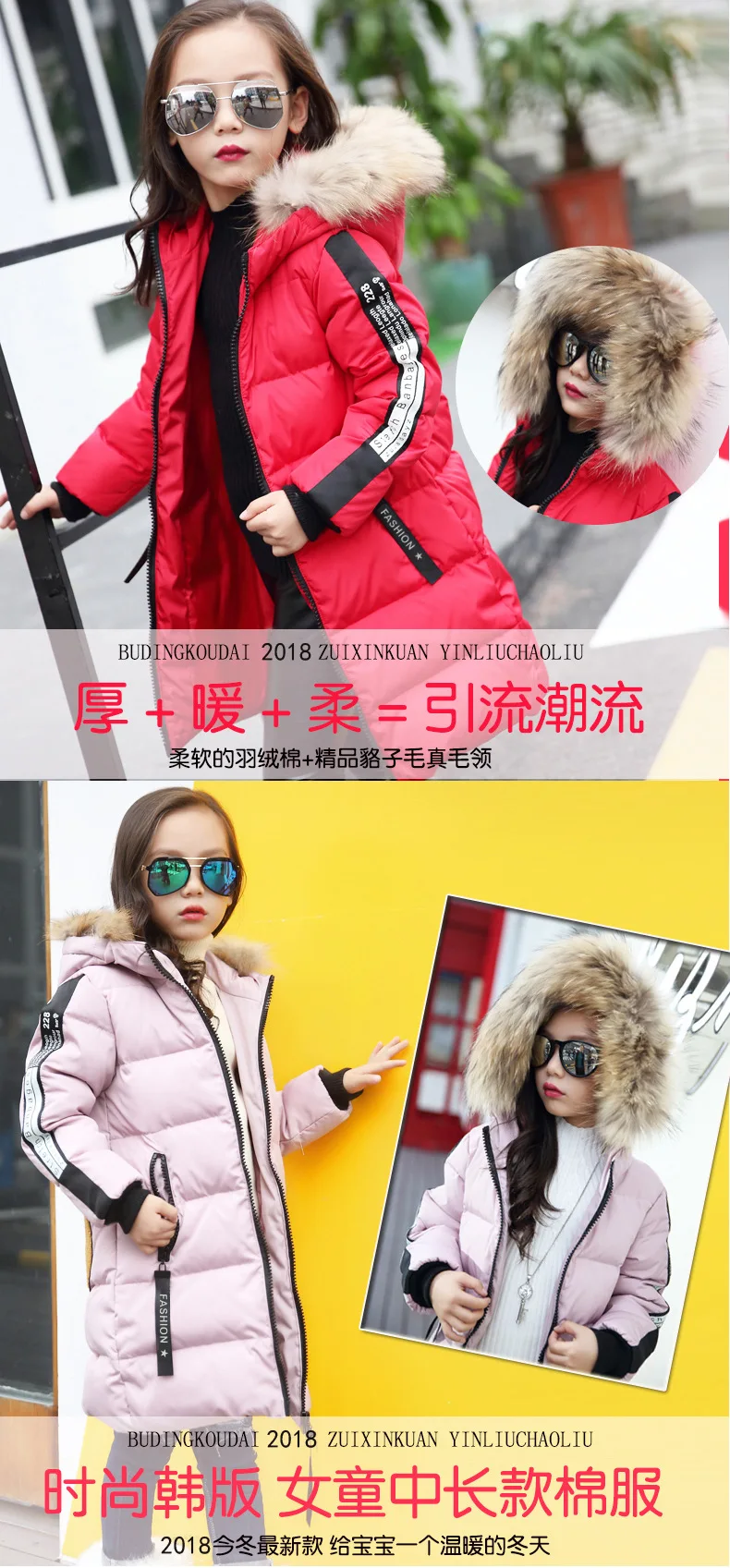 AliExpress зимнее Новое Стильное Модное теплое хлопковое пальто средней длины с капюшоном для девочек