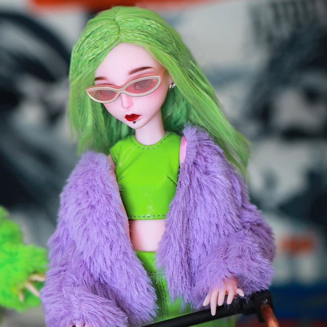 Newest Design Yomi BJD Doll 1/6 Size Cool Girls Ball Jointed Dolls Resin Art Toys with Fullset Green Color Wig Dolls 4