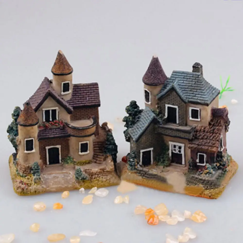 Miniature Figurines Vintage Mini Resin House Fairy Garden Micro Landscape Home Garden Decor Resin Crafts