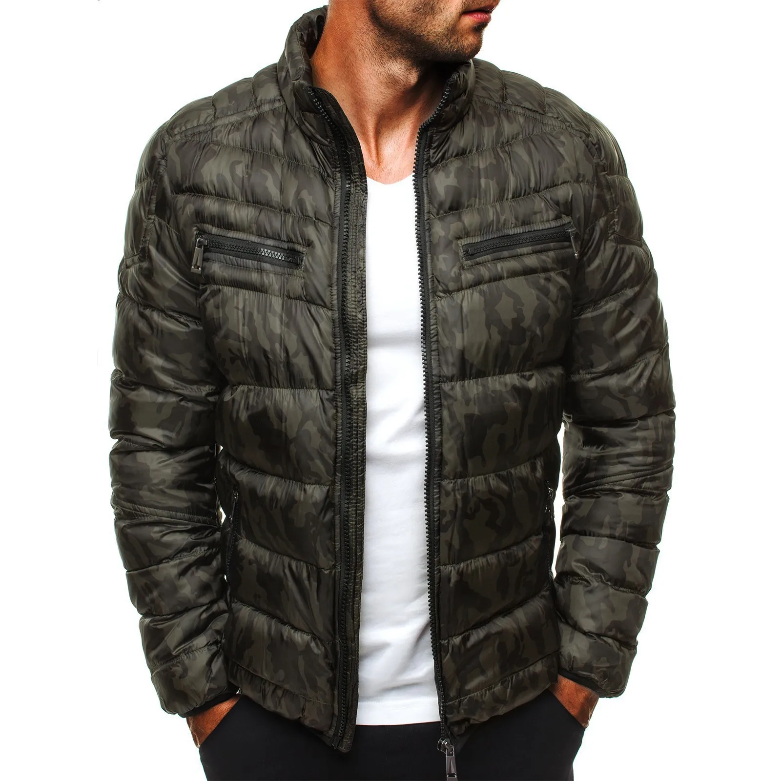 Winter New Style Large Size MEN'S Cotton-padded Coat Camouflage Dark Stripes Cool MEN'S Cotton Clothes