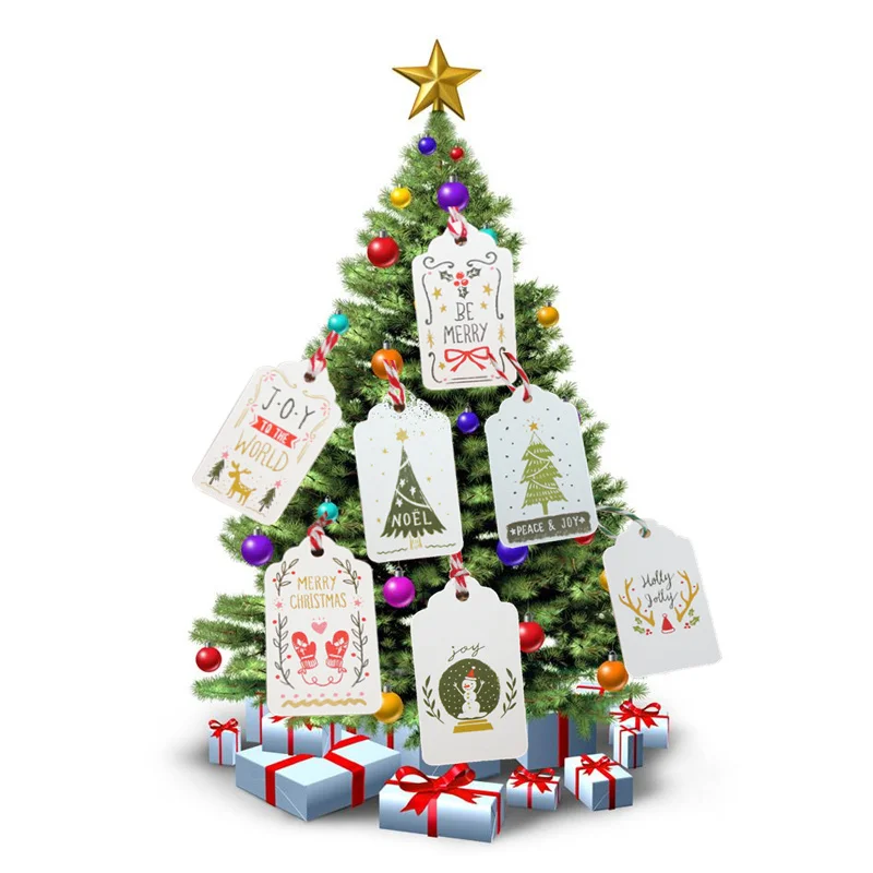 

Merry Christmas Tree Decoration for Home 50pc Tag 10m Line Christmas DIY Gift Tags Xmas 2019 Navidad Happy New Year Decor 2020,Q