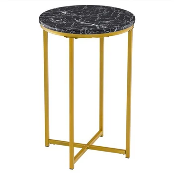 

40cm* 40cm * 60cm Furniture Marble Simple Round Edge Table Black for Apartment Living Room US Warehouse Free Shipping