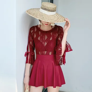 

Bathing Suit Women One Piece Bikinis And Lady Swimsuits Swimsuit One-Piece Suits New Korean Hot Solid Polyester Sierra Surfer