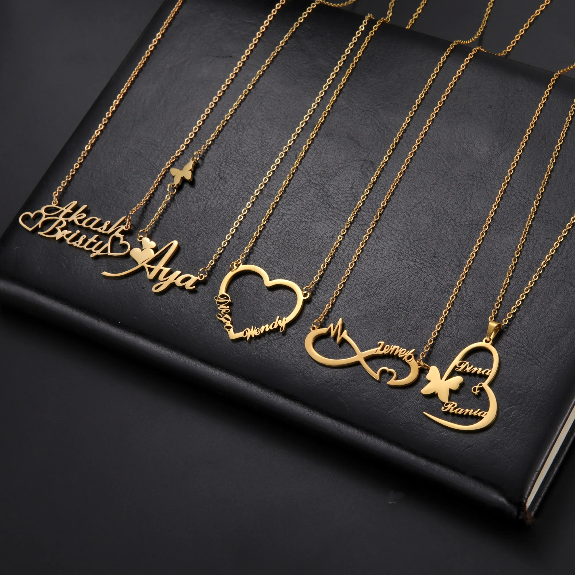 Sipuris Custom Name Necklace Stainless Steel Personalized Heart Butterfly Cross Unicorn Pendant Necklace For Women Jewelry Gift 14k gold plated heart shaped five pointed star circular piece sunflower cross chain handmade jewelry diy loose chain