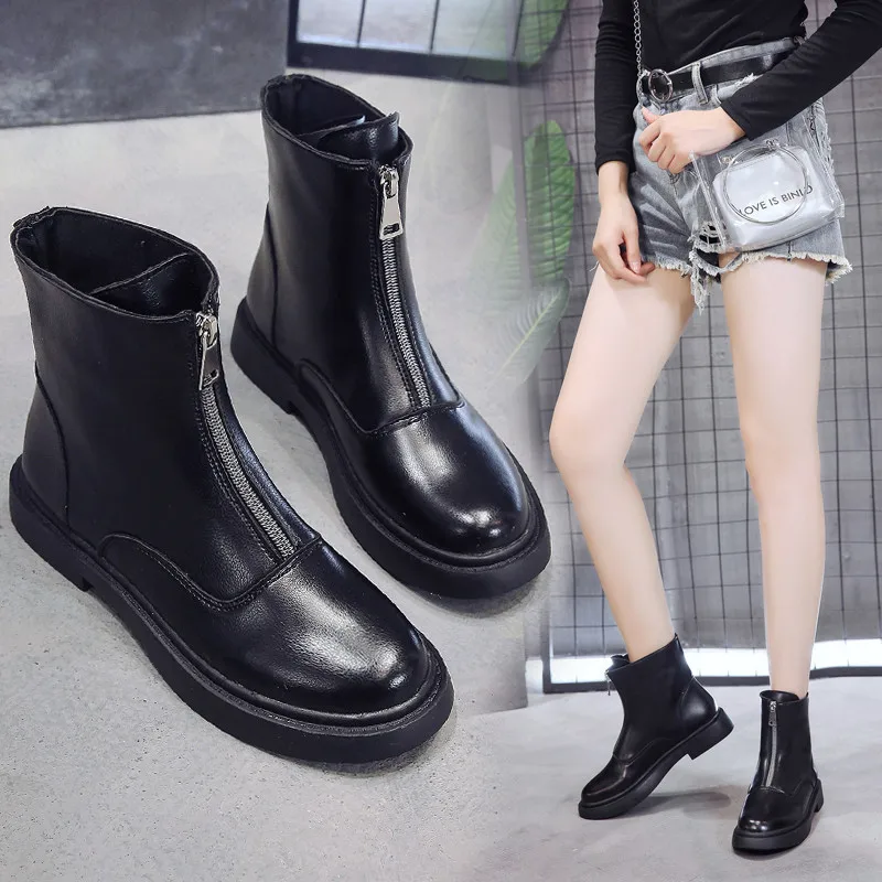 

2019 Super Fire Front Zipper Autumn & Winter New Style Martin Boots Locomotive Shoes Low Boots Flat Top Shoes Versatile Online C