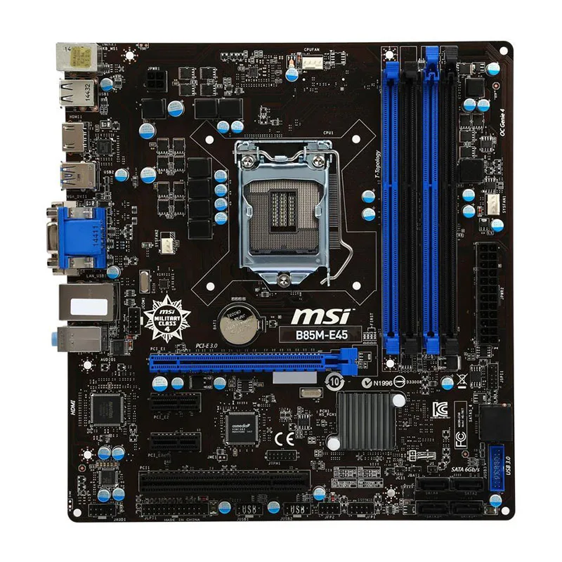 For MSI B85M-E45 Motherboard LGA 1150 Intel B85 Core i7 i5 i3 Pentium Celeron DDR3 32G PCI-E 3.0 SATA Micro-ATX Desktop PC Used |