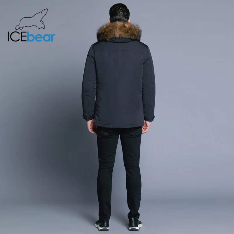 ICEbear Новая зимняя мужская куртка высокого качества с меховым воротником, ветрозащитные теплые куртки, мужское повседневное пальто, одежда MWC18837D