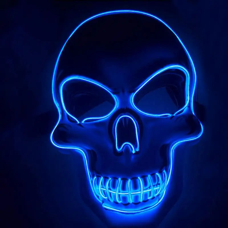 Unisex Halloween Light Up Mask Cosplay LED Scary Death Skull EL Wire Neon Fluorescent Festival Party Cosplay Costume Decoration