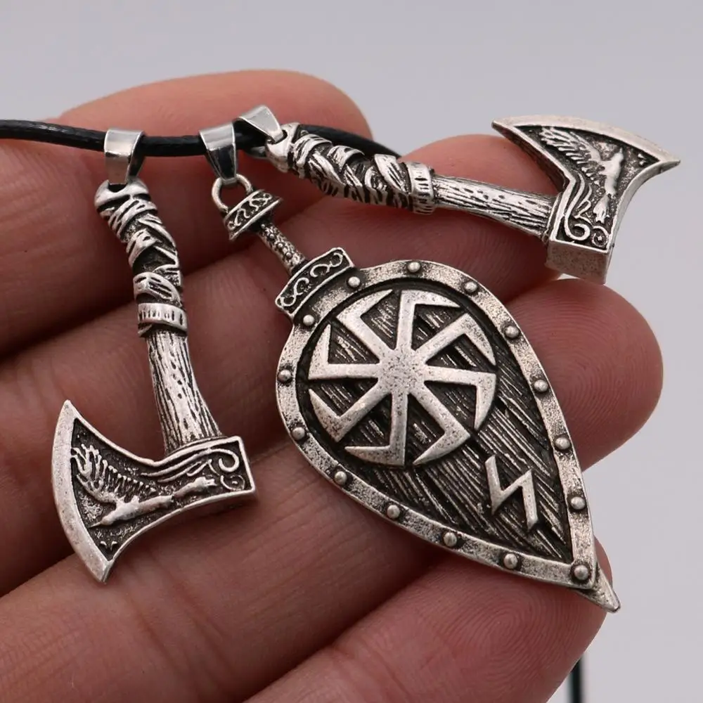 Ностальгия славянский Коловрат щит меч и топор Odin Ворон волк Амулет ожерелье с