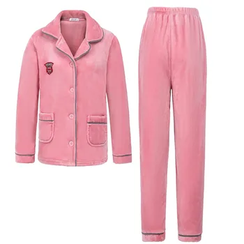 

2PCS Sleepwear Winter Flannel Women Pajamas Set Nightwear Thicken Warm Coral Fleece Sleep Set Casual Soft Female Home Clothes