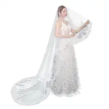 3 м, верхний край декорирован кружевом свадебная фата белого цвета с длинной головкой Фата Мантилья свадебная кружевная Фата для невесты, свадебные аксессуары
