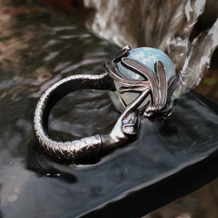 925 серебро дизайн простой личности Русалка кольцо для женщин ювелирные изделия - Цвет основного камня: have a Moonstone