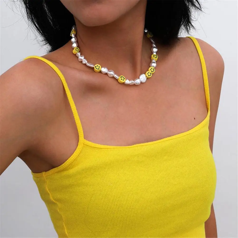 Face Choker Beads Necklace Irregular Pearl Cute Summer Y2K Collar Pearl Necklace for Teen Girls Women 1