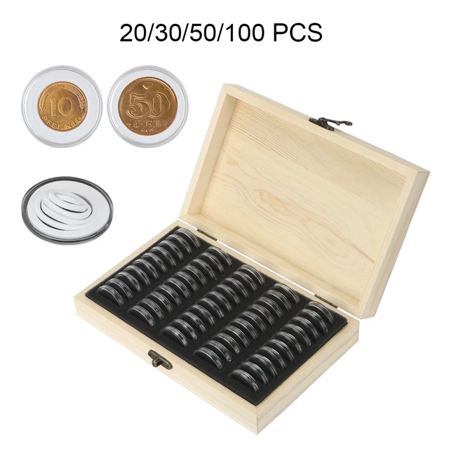 Boîte de rangement pour pièces de monnaie, ajustable, en bois