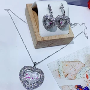 Трендовое сердце для влюбленных, свадебное ожерелье, серьги для женщин, полный кубический цирконий, наборы свадебных ювелирных изделий pendientes mujer moda E7664 - Окраска металла: white mixcolor set