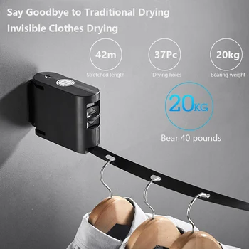 

20kg Wall Mounted Retractable Clothesline Indoor Outdoor Laundry Hanger Bathroom Dryer Organizer Telescopic Clothes Drying Rack