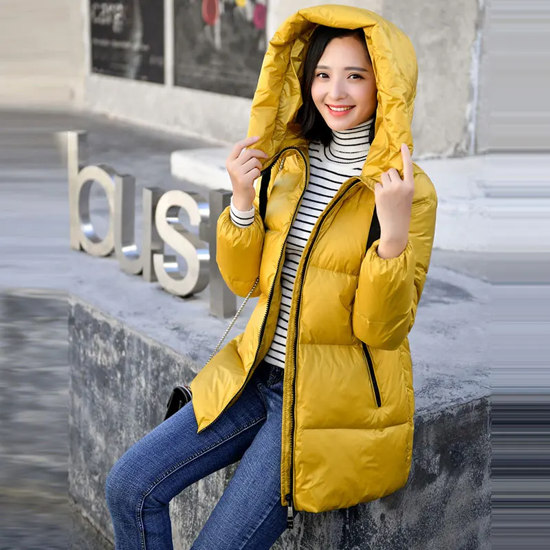 yellow Новинка, зимний женский пуховик, 90% утиный пух, Короткая Толстая куртка с капюшоном, женское теплое пальто, куртки для женщин, длинный рукав, 649 - Цвет: yellow