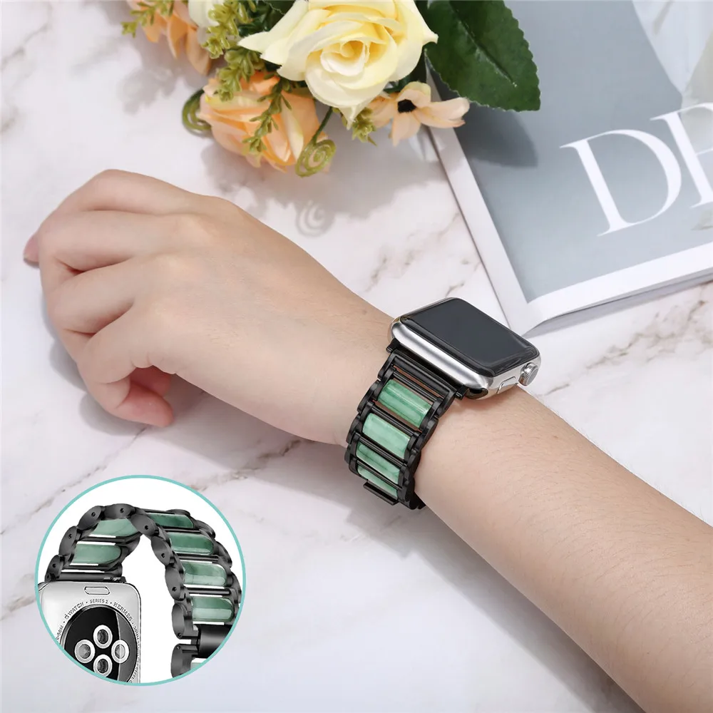 Роскошный ремешок для часов Apple Watch 5 4 3 2 1 Женский сменный Браслет из агата Сайтама