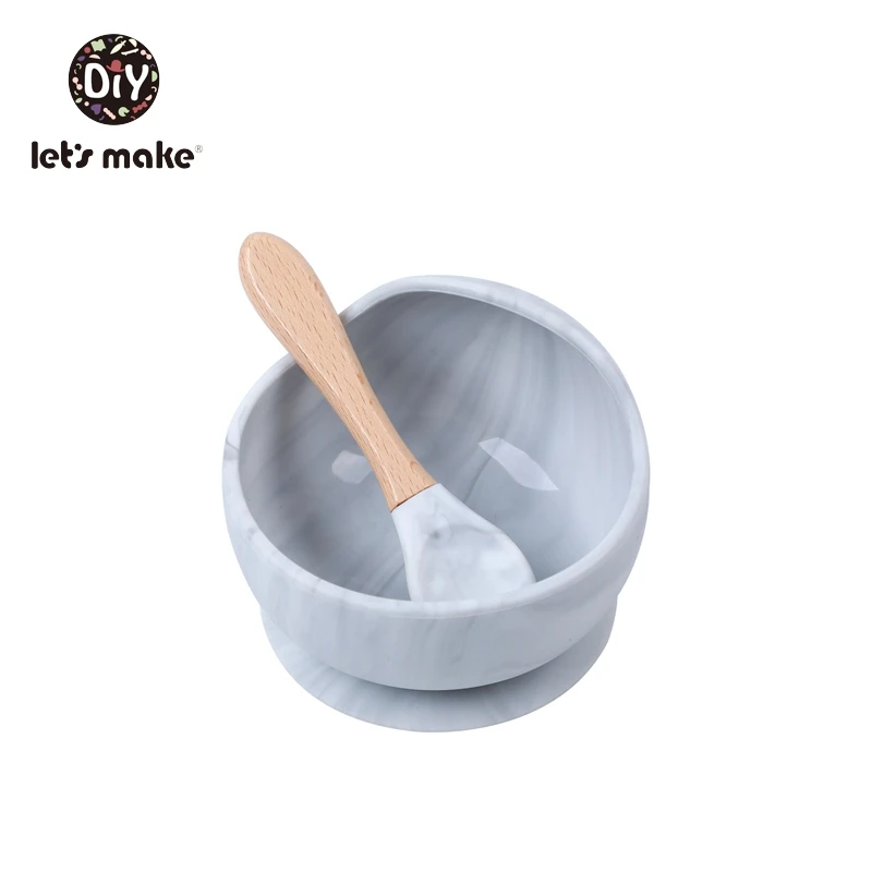 marble Let's Make/детская посуда, силиконовая миска для кормления ребенка, набор ложек, легко чистится, мягкая розовая тарелка для еды, бамбуковые тарелки для игр - Цвет: marble