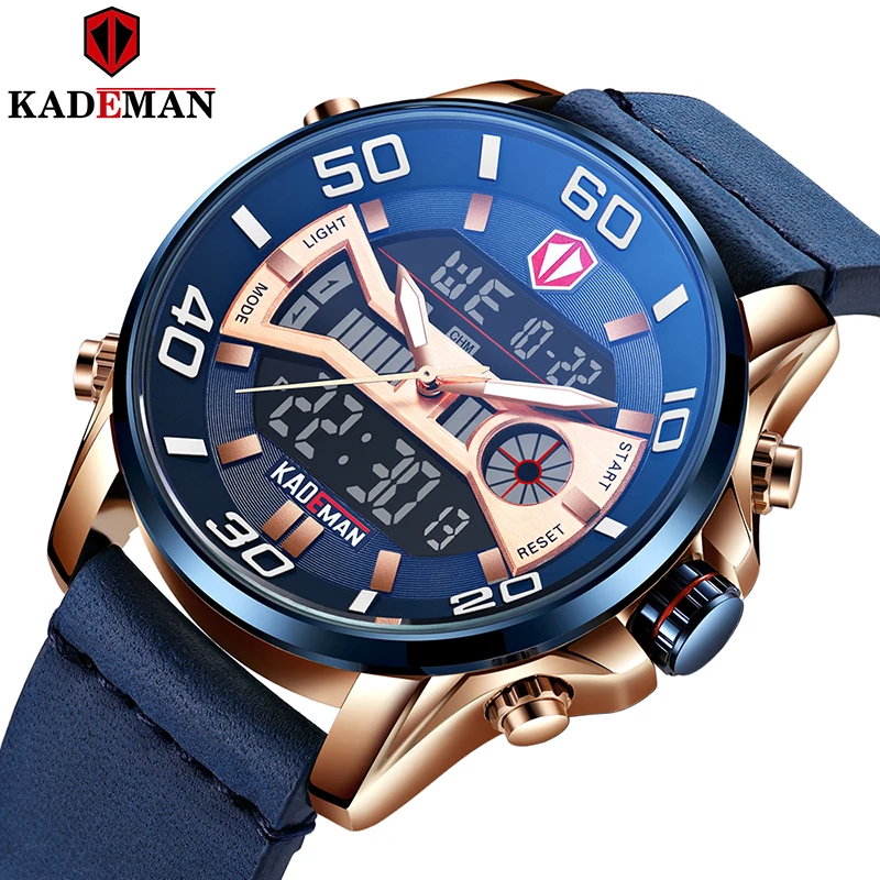

KADEMAN 2020 Male Watch Military Sports Quartz Watches Waterproof Date Dual Display Wristwatch Leather Clock Relogio Masculino