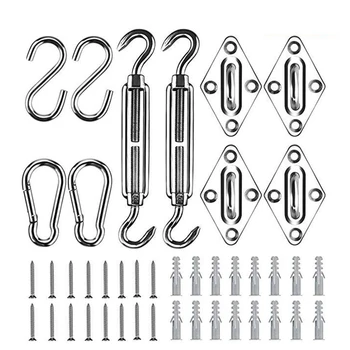 

42 Pcs Shade Sail Hardware Kit Stainless Steel Hardware Kit for Triangle Square Rectangle Sun Shade Sail Installation
