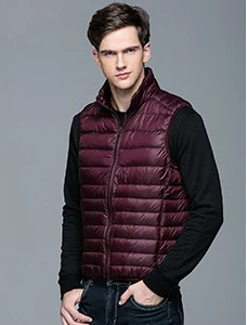 Wine red Новинка, мужское зимнее пальто, 90% белый утиный пух, жилет, портативный ультра-светильник, без рукавов, куртка, портативный жилет для мужчин - Цвет: Wine red