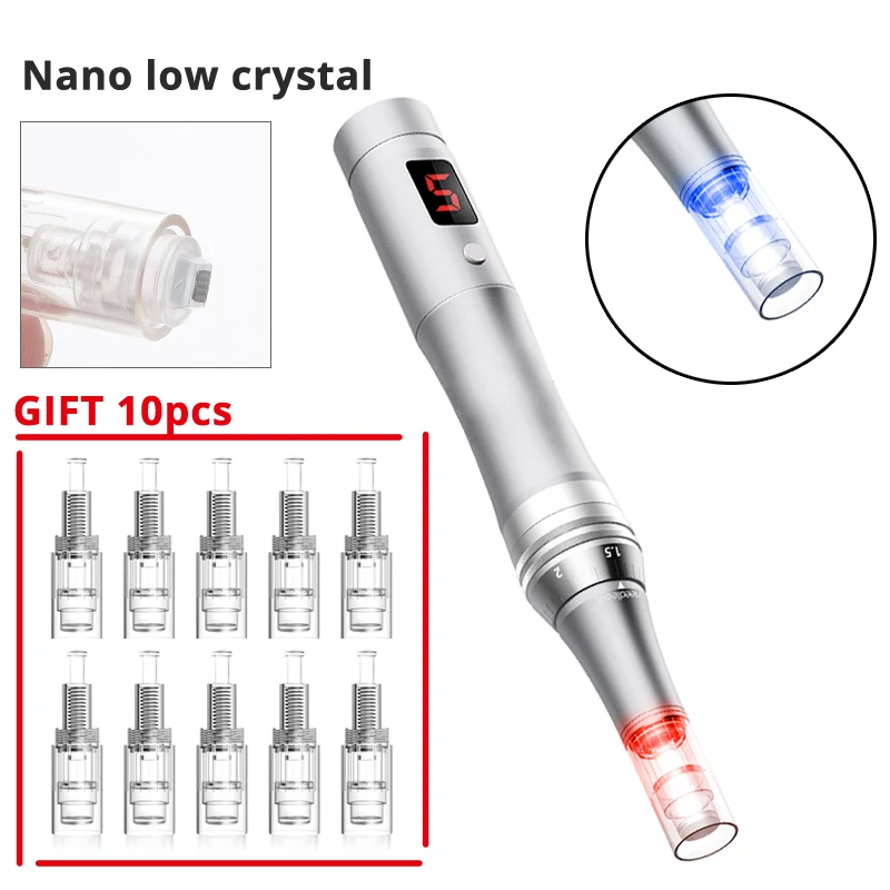 Nano-low crystal DARSONVAL, Беспроводная usb зарядка, микро Ручка, серебро, 2 цвета, светодиодная игла для лица, картридж, тату-машина, микроиглы, ручка - Цвет: Nano-low crystal