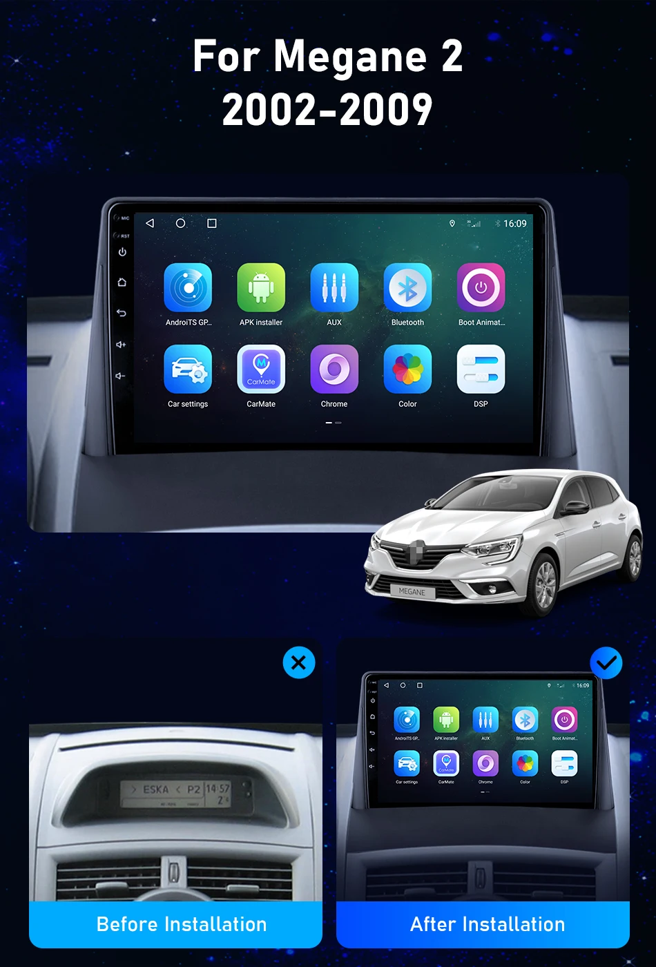 2 Din Android 11 Car Radio For Renault Megane 2 2002-2009 Multimedia Video Player Navigation GPS Stereo Screen Carplay Autoradio video screen for car