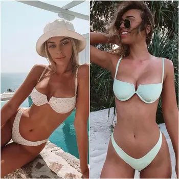 

SOUGEN Sexy Push Up Bikinis Set Wave Point Half-cup Bra Brazilian Bikini 2020 Swimsuit Women 2 Pieces Beachwear Swimming Suit