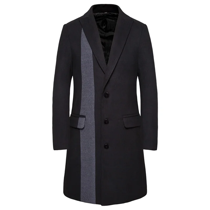 ZUSIGEL Korean Style Black Trench Coat Men Standard Collar Trench Men Coats Full Sleeve Patchwork Long Coat Men