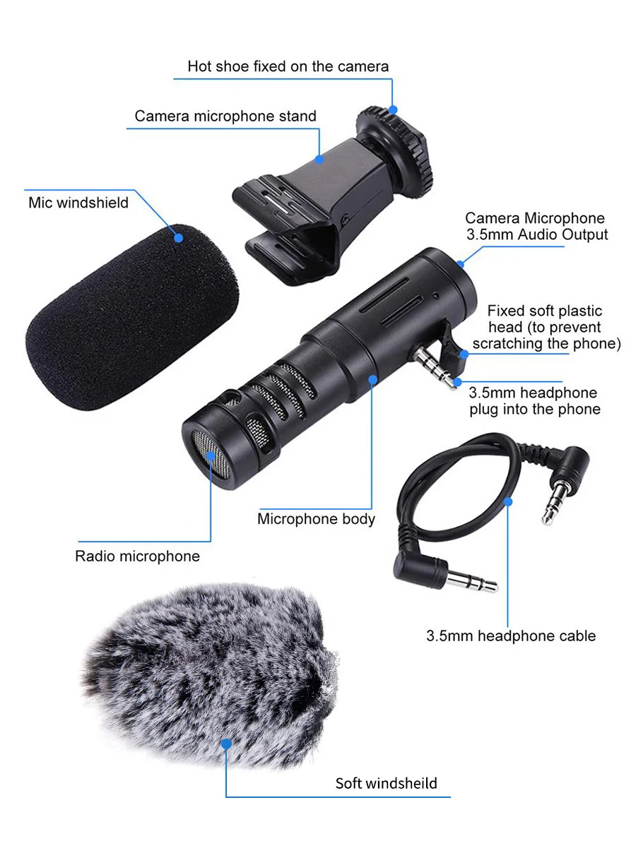 MIC-06 Phone Microphone Mini Portable 3.5mm Condenser Phone Video Camera Interview Mic Microphone With Muff For iPhone Samsung