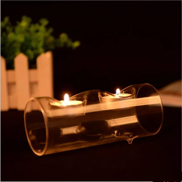 Candlelight Dinner Romance Two Holes Glass Candle Holder Home Decoration Wedding Event Decorative Props Friend Gift 2-hole holder