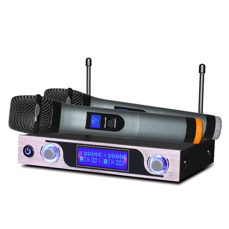 Дешевый беспроводной микрофон UHF с ЖК дисплеем двойной MU 589 для студийной записи