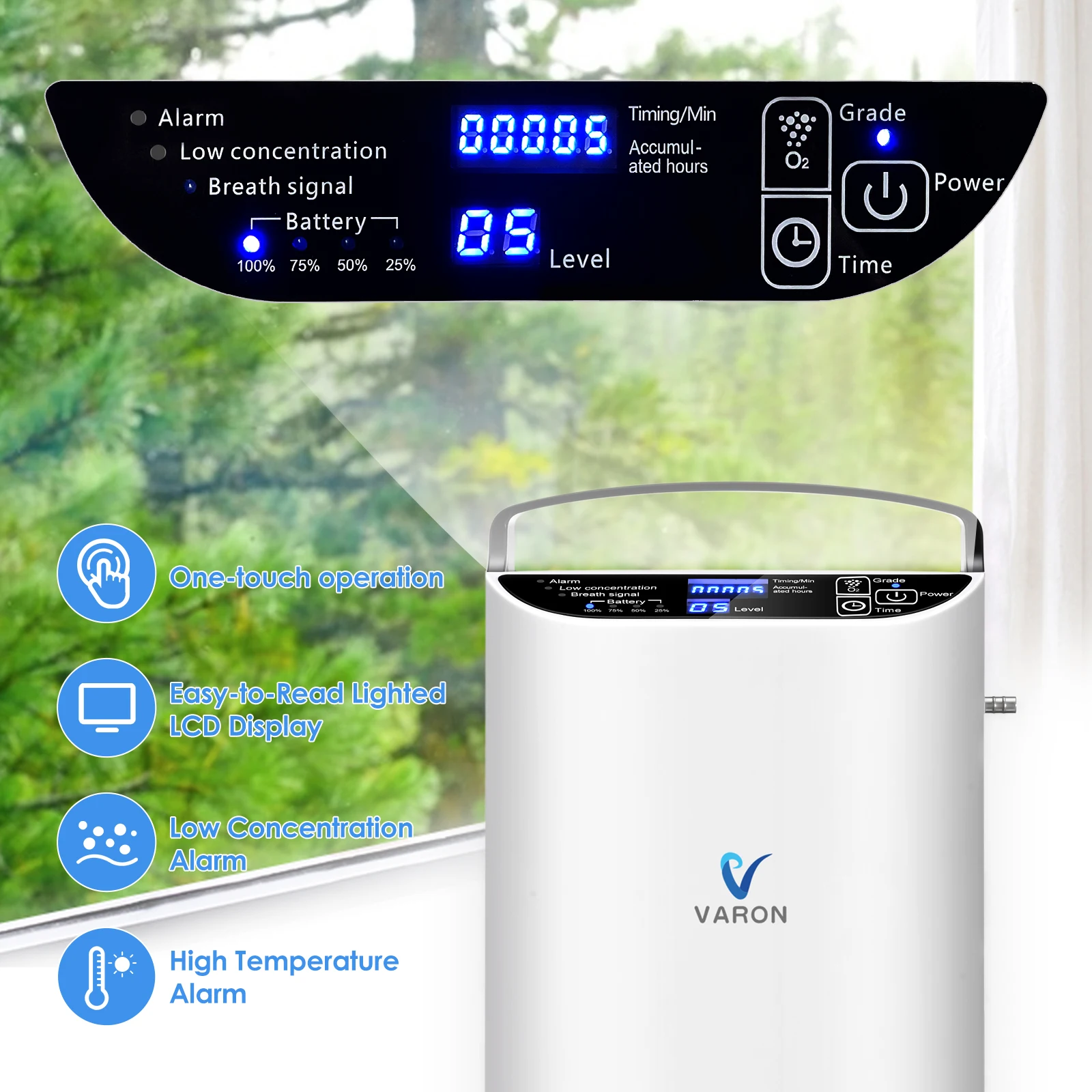 Portable 5L Oxygen Machine Pulse Flow Oxygen Concentrator for Medical Home Use Travel Outdoor Care with Battery