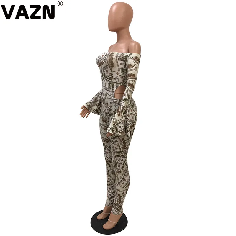 VAZN FM1198 Hot Unusual Hollow out Outspoken Sexy Club Novelty Fashion Full Sleeve Backless Women Skinny Long Pencil Jumpsuits