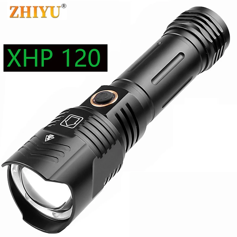 Светодиодный сильный XHP120 зум фонарик USB Перезаряжаемый водонепроницаемый