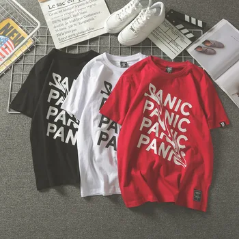 

Summer T Shirt Panic Letter Print Short Sleeve Hip Hop Funny T-Shirt Streetwear Casual Tshirts Cotton Tops Tee New Fashion