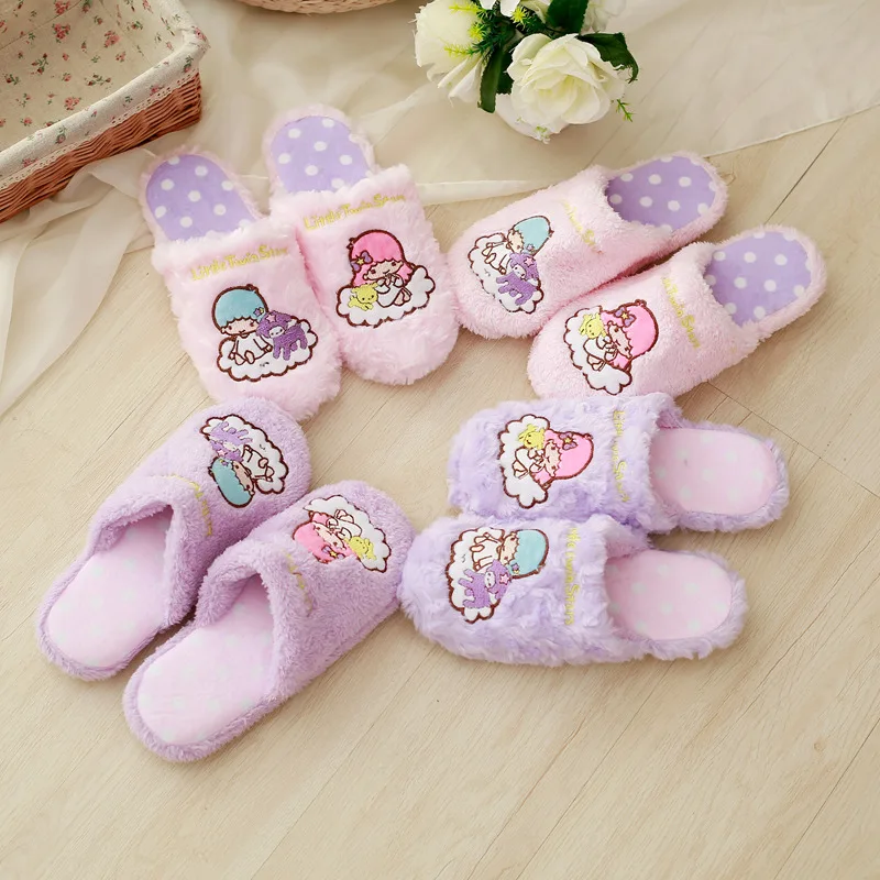 Autumn and winter cute cartoon Twin Star cotton slippers women's home Korean Edition indoor winter floor slippers