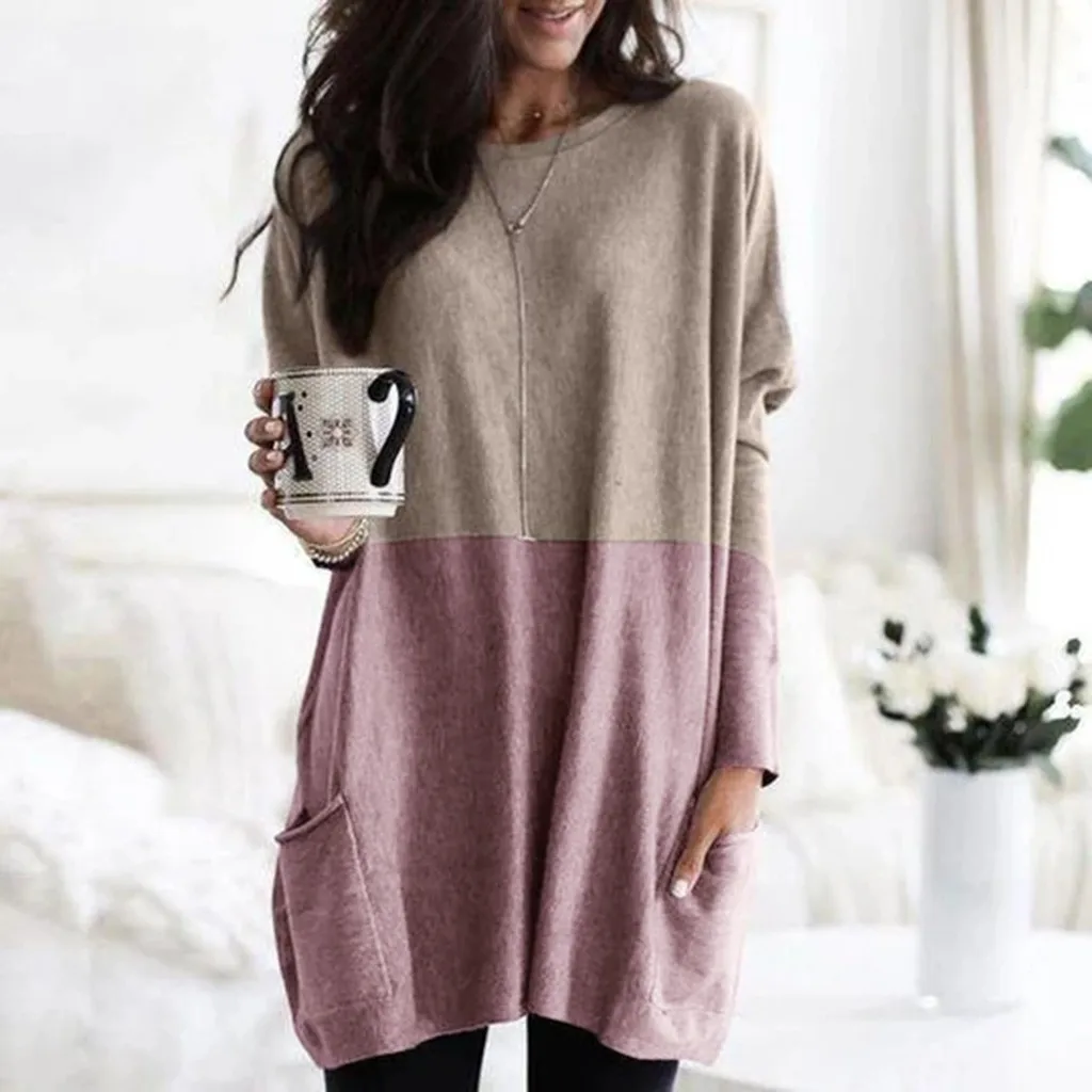 

Tunic Blouse 5xl Womens Plus Size woman blouses туника женская Long Sleeve Loose Pocket Daily Pullover Shirts big stylish blouse