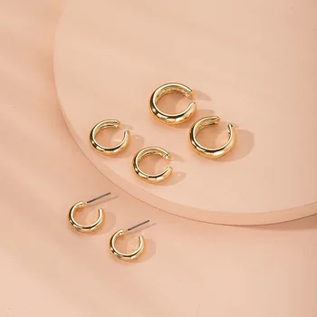 

Europe and America Exaggeration Earrings Ear Stud Metal Textured Circle Clip-on Earrings Ear Stud Elegant Non-mainstream Sense o
