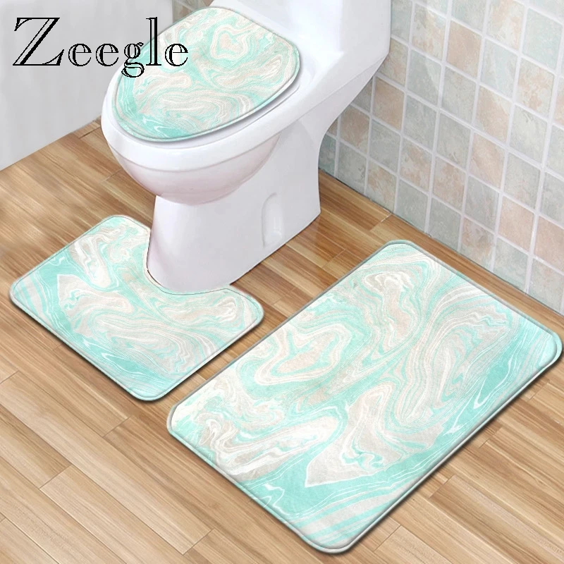 Zeegle Bath Mat Set Flannel Bathroom Mat Toilet Foot Rug Bathroom Carpet Toilet Seat Cover Entrance Door Mat Shower Room Mat