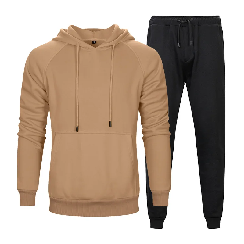 

Autumn And Winter Solid Color Hoodie Two-Piece Set Solid Color Kangaroo Pockets Hoodie Solid Color Loose Casual Gymnastic Pants