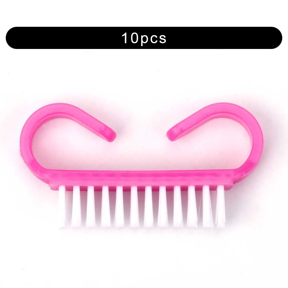 10pcs Solid Pink 10/50/100 шт щеточка для чистки ногтей ручка Нейл-арт маникюра и педикюра, инструмент Пластик УФ-гель для ногтей для удаления для очистки от пыли Уход Макияж стиральная - Цвет: 10pcs Solid Pink