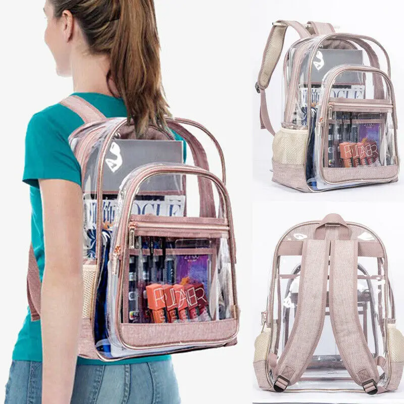 

US STOCK Fashion Clear Transparent PVC See Through Large Backpack School Book Bag