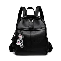 Women's Backpack Lady Simple Elegant Black Genuine Leather Knapsack Colleague Student Girls Schoolbag Travel Packsack 1