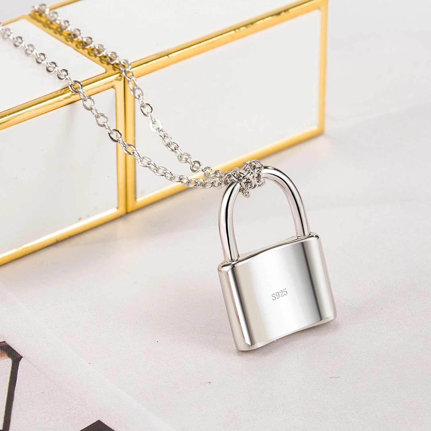 Punk Rock Hip Hop Key Padlock Pendant 925 Sterling Silver Necklace Women Charm Chain Necklaces Trendy Jewelry Wedding Gifts 6